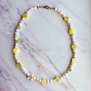 Freshwater pearl + bead necklace